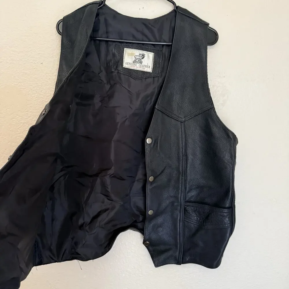 VTG GENUINE LEATHER HECHO EN MEXICO SNAP FRINGE VEST SIZE L